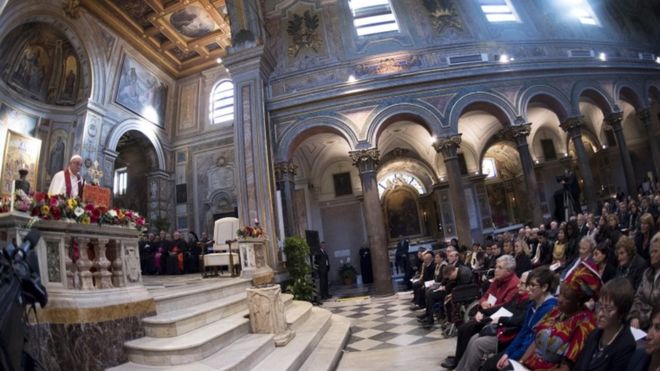 Pope Francis was speaking at an event at the basilica of St Bartholomew on Saturday